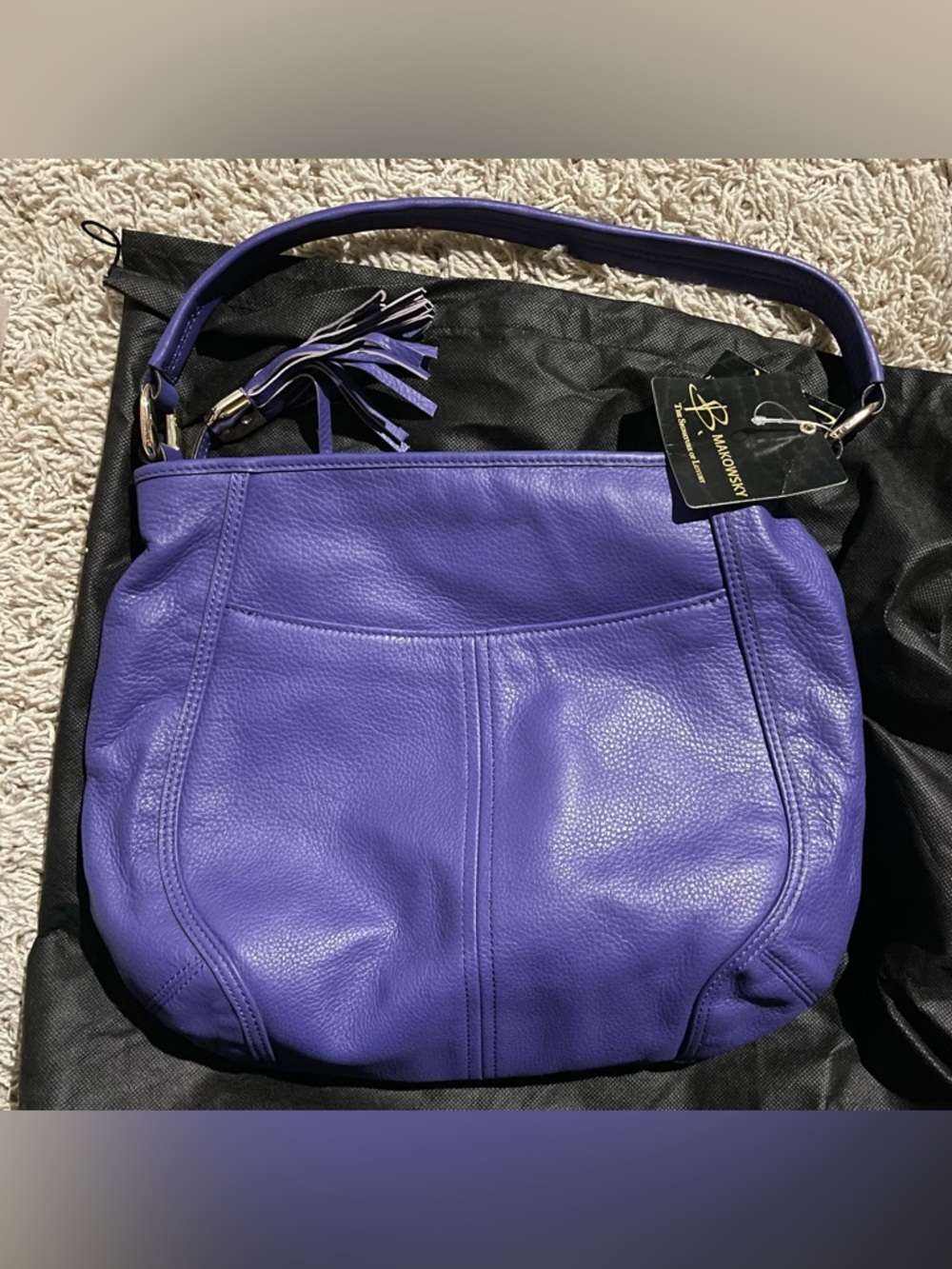 B. Makowsky Vintage Vibrant Purple Leather Hobo Bag NWT